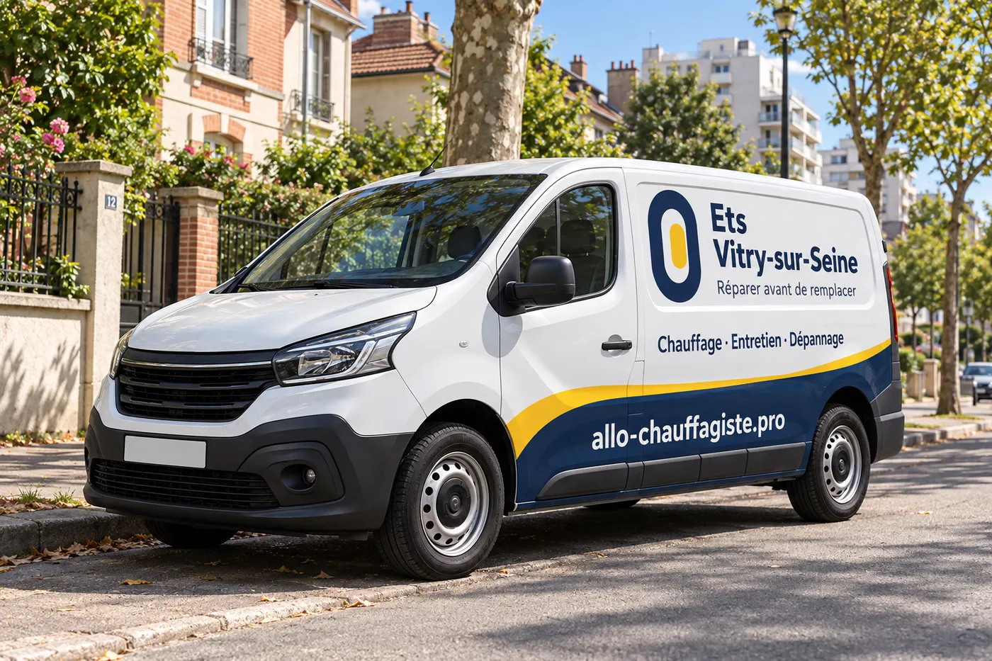 Camionnette d'intervention Ets Vitry-sur-Seine garée dans une rue pavillonnaire de Vitry-sur-Seine